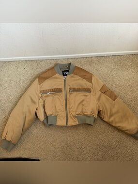 Zara Khaki and Camel Bomber Jacket